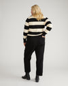 Renee Savvy Fine Knit Raglan Turtleneck - Black/Ecru Rugby Stripe