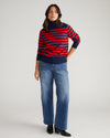 Renee Savvy Fine Knit Raglan Turtleneck - Navy/Red Stripes