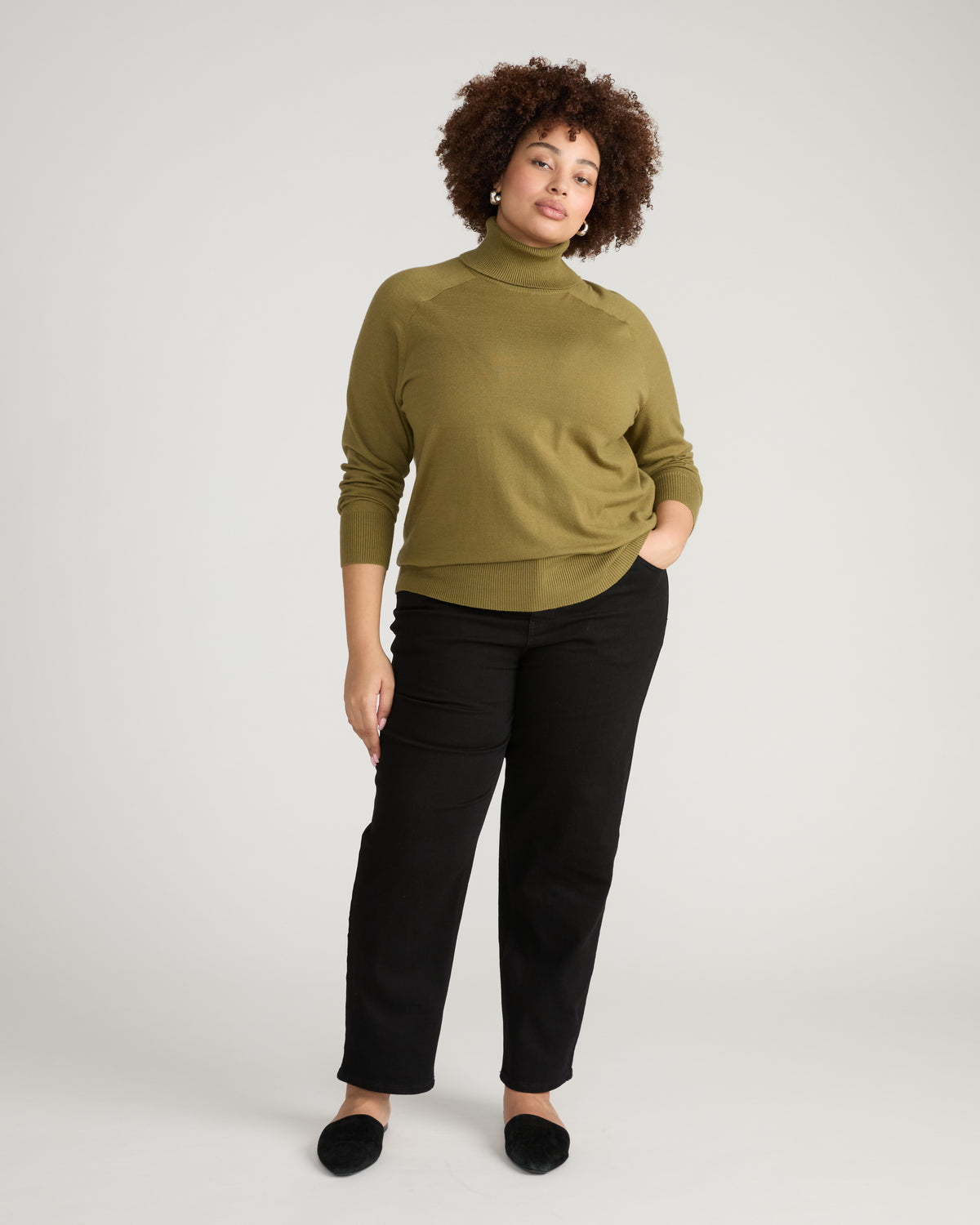 Renee Savvy Fine Knit Raglan Turtleneck - Capulet Olive