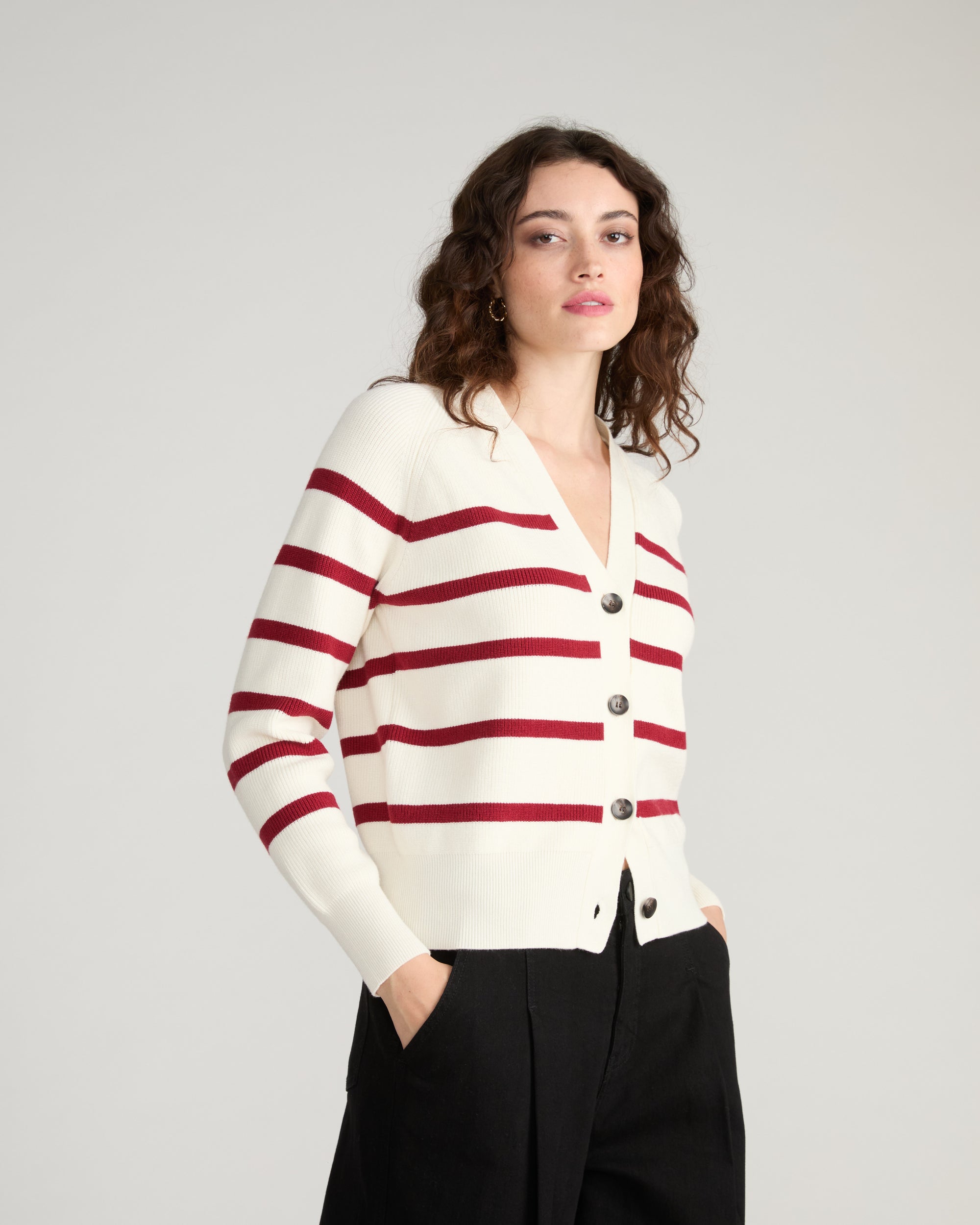 Better-Than-Wool Cardigan - Cream/Red Stripe