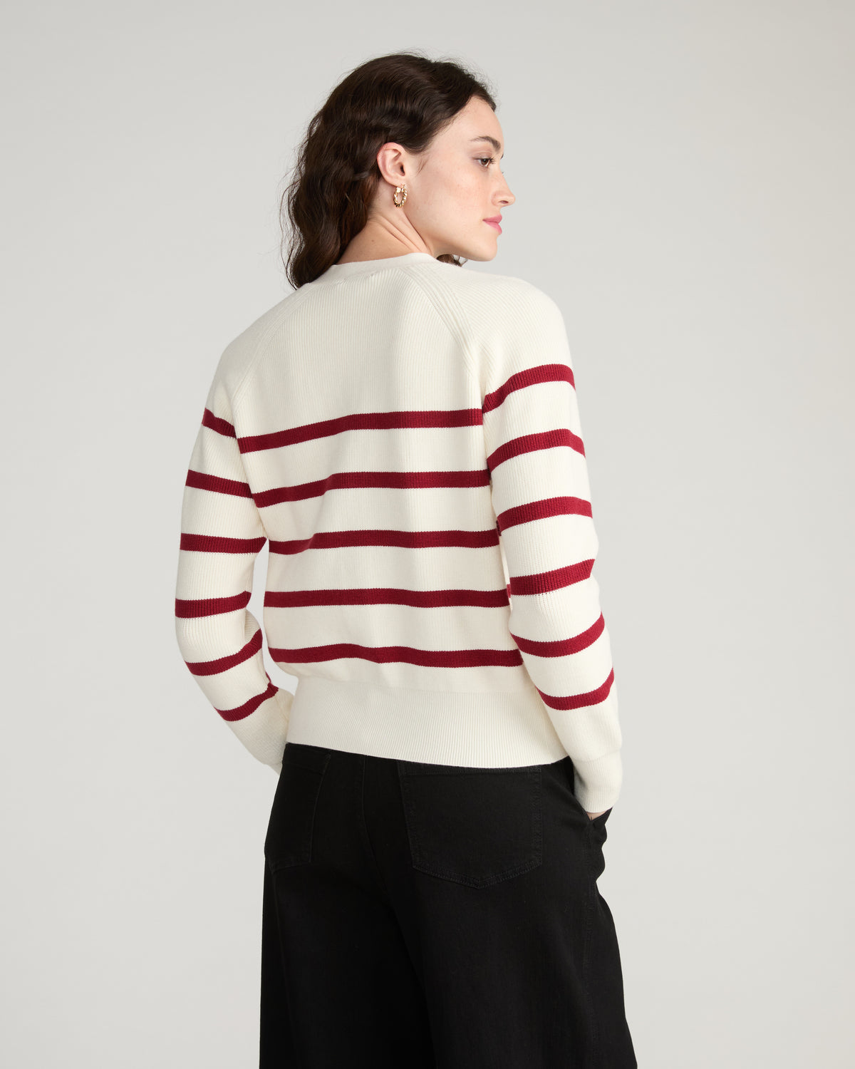 Better-Than-Wool Cardigan - Cream/Red Stripe