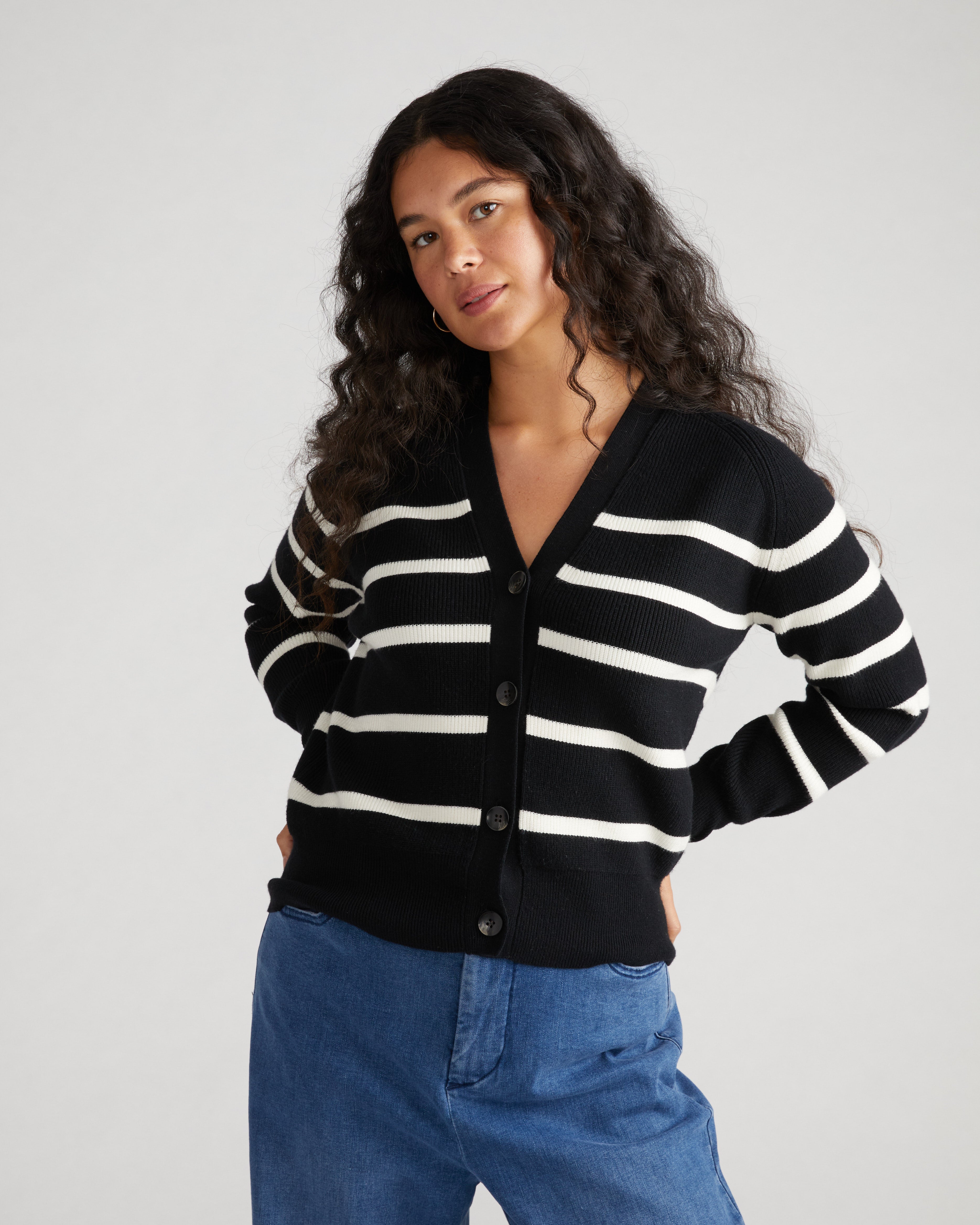 Better-Than-Wool Cardigan - Black/Cream Stripe – Universal Standard