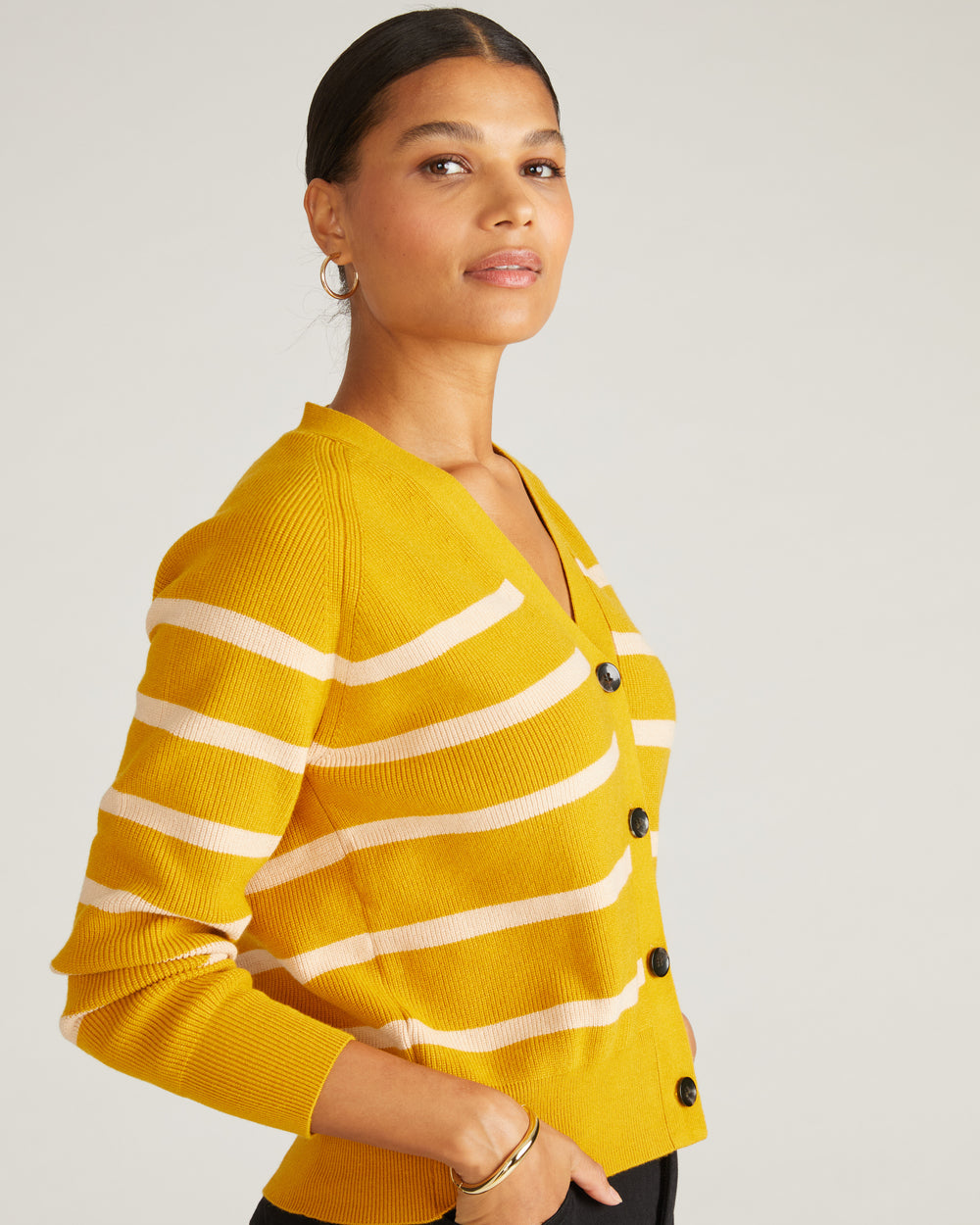 Better-Than-Wool Cardigan - Mustard/Pink Sand Stripe