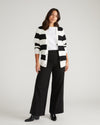 Savvy Fine Knit Cardigan - Black/Ecru Rugby Stripe