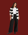 Savvy Fine Knit Cardigan - Black/Ecru Rugby Stripe