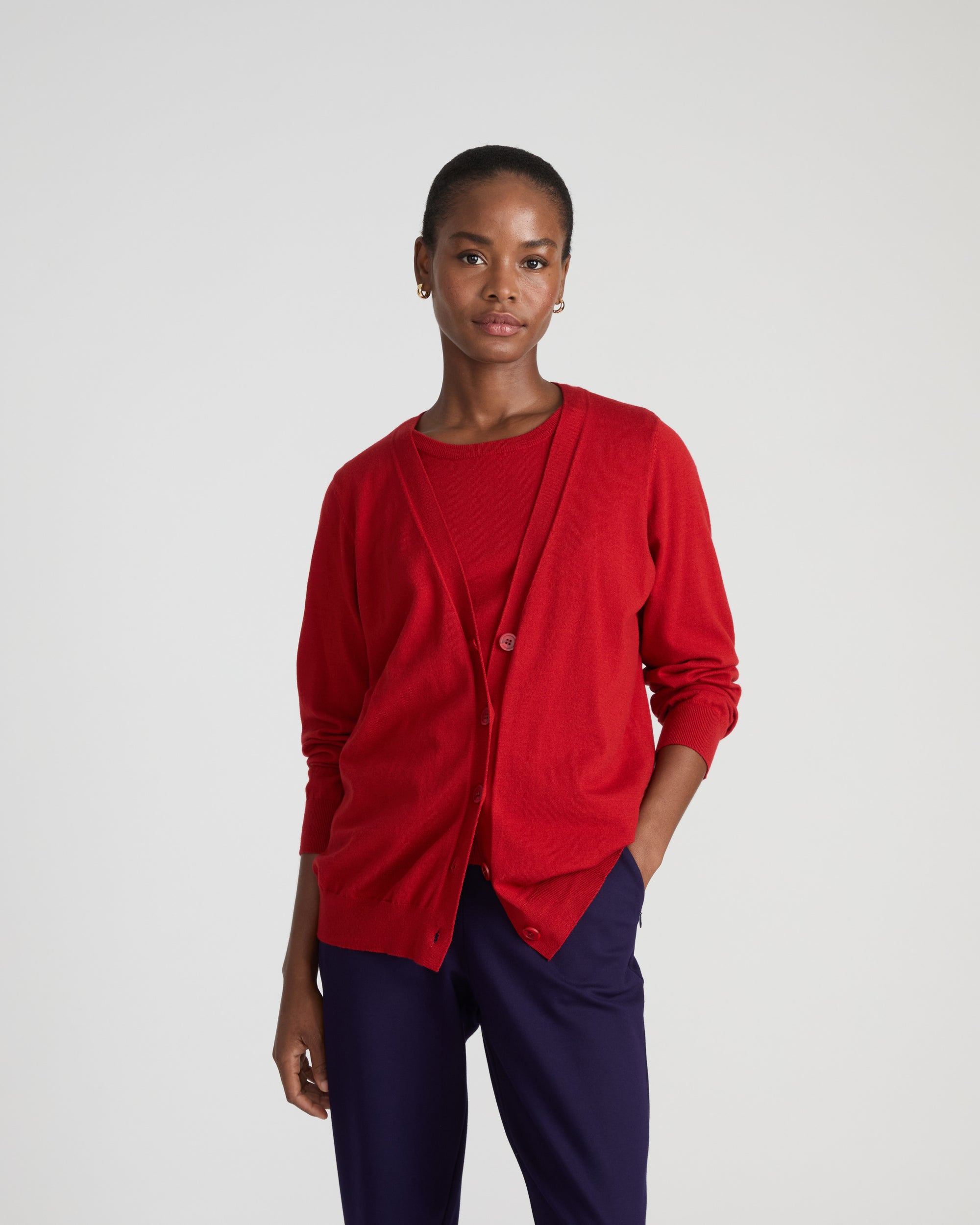 Savvy Fine Knit V-Neck Cardigan - Autumnal Red | Plus Size & Straight Size Women's Fashion | Universal Standard
