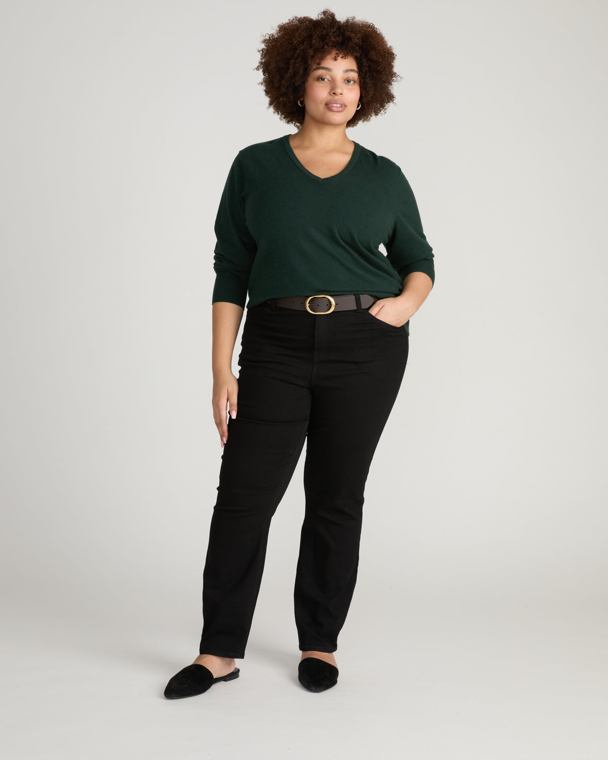 Savvy Fine Knit V Sweater - Green Gemstone