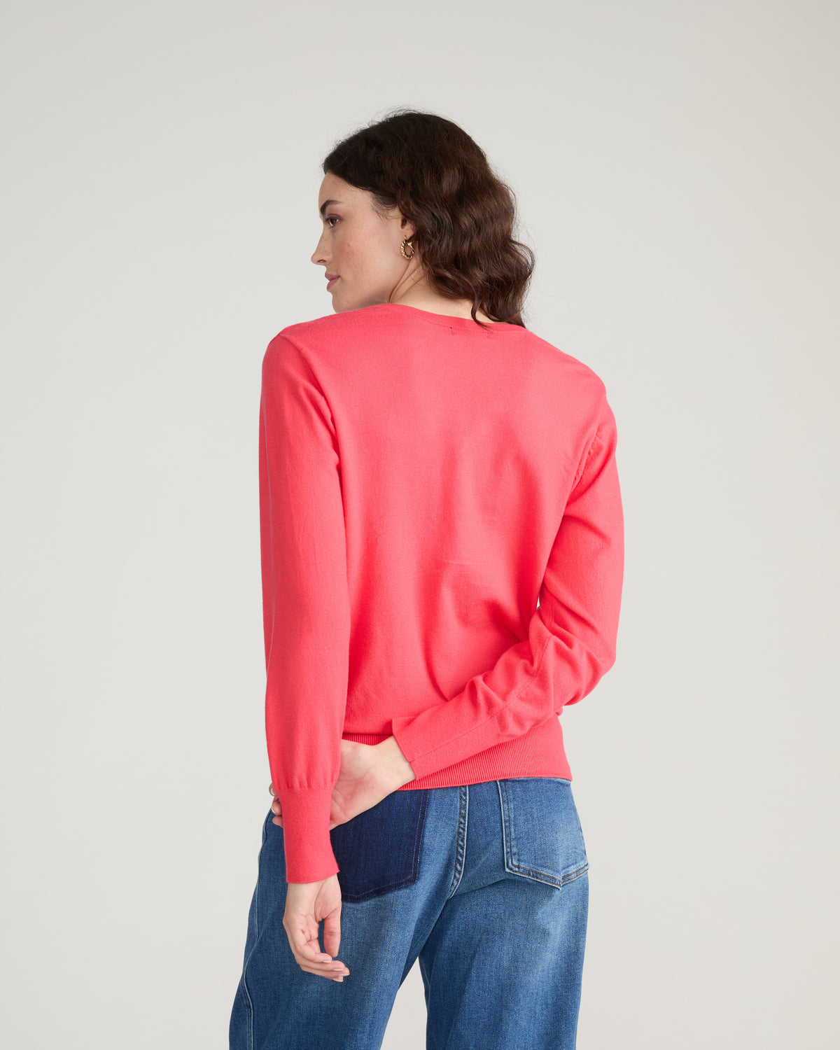 Savvy Fine Knit V Sweater - Cinnamon Rose