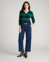 Savvy Fine Knit V Sweater - Green/Navy Rugby Stripe | Plus Size & Straight Size Women's Fashion | Universal Standard
