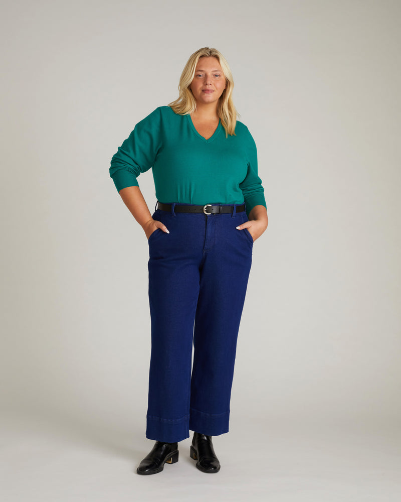 Savvy Fine Knit V Sweater - Green Tourmaline
