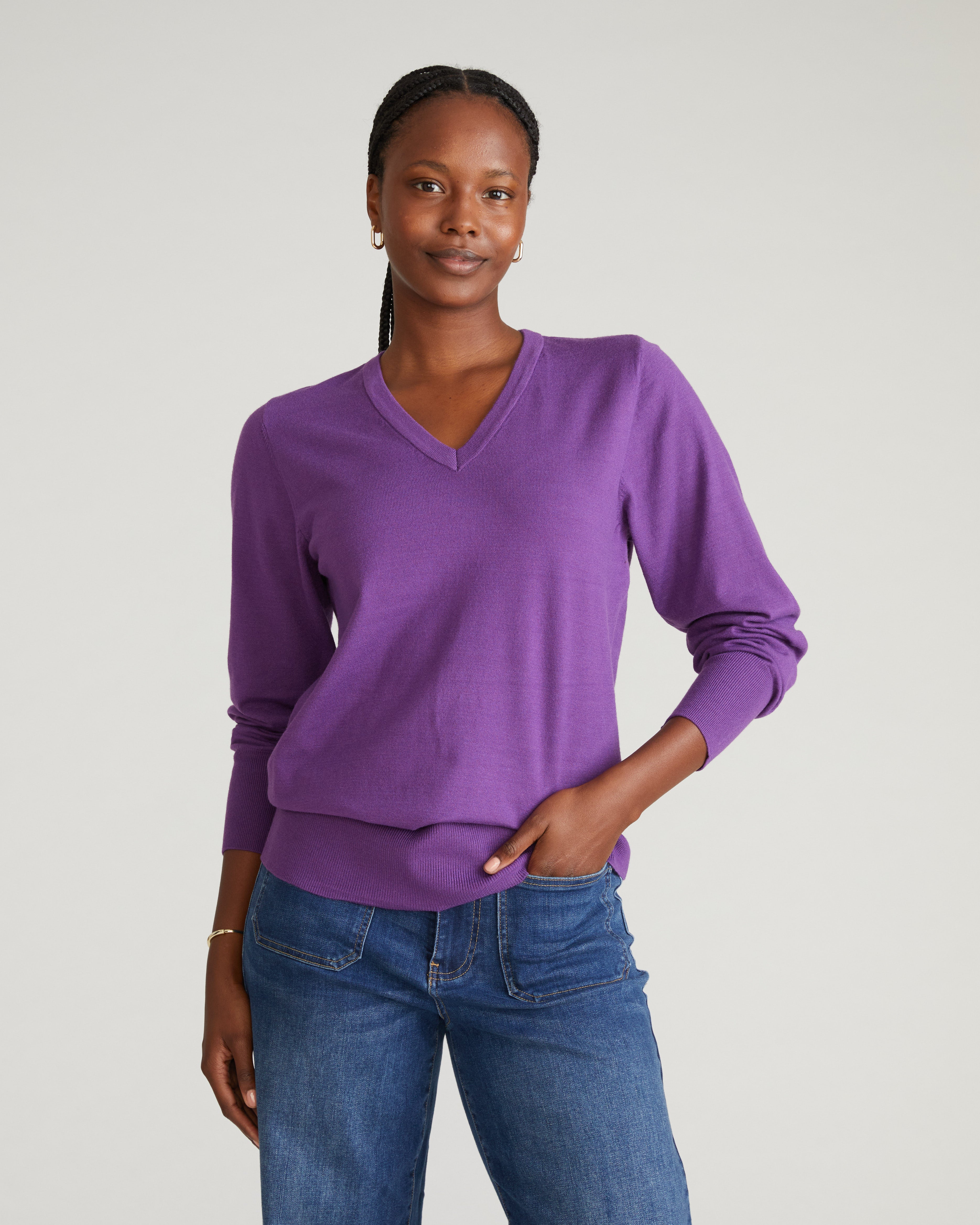 Savvy Fine Knit V Sweater - Grape – Universal Standard