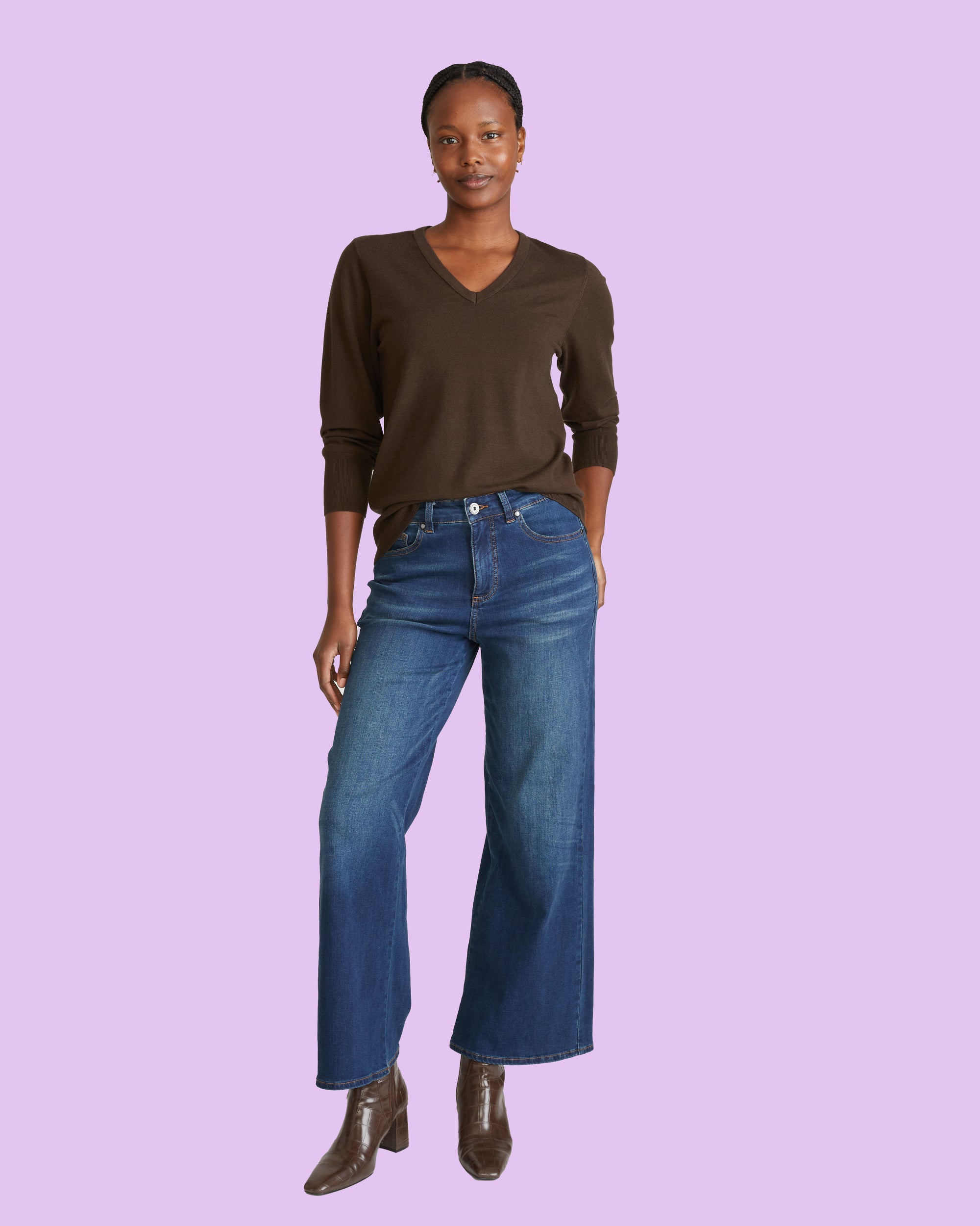 Savvy Fine Knit V Sweater - Espresso