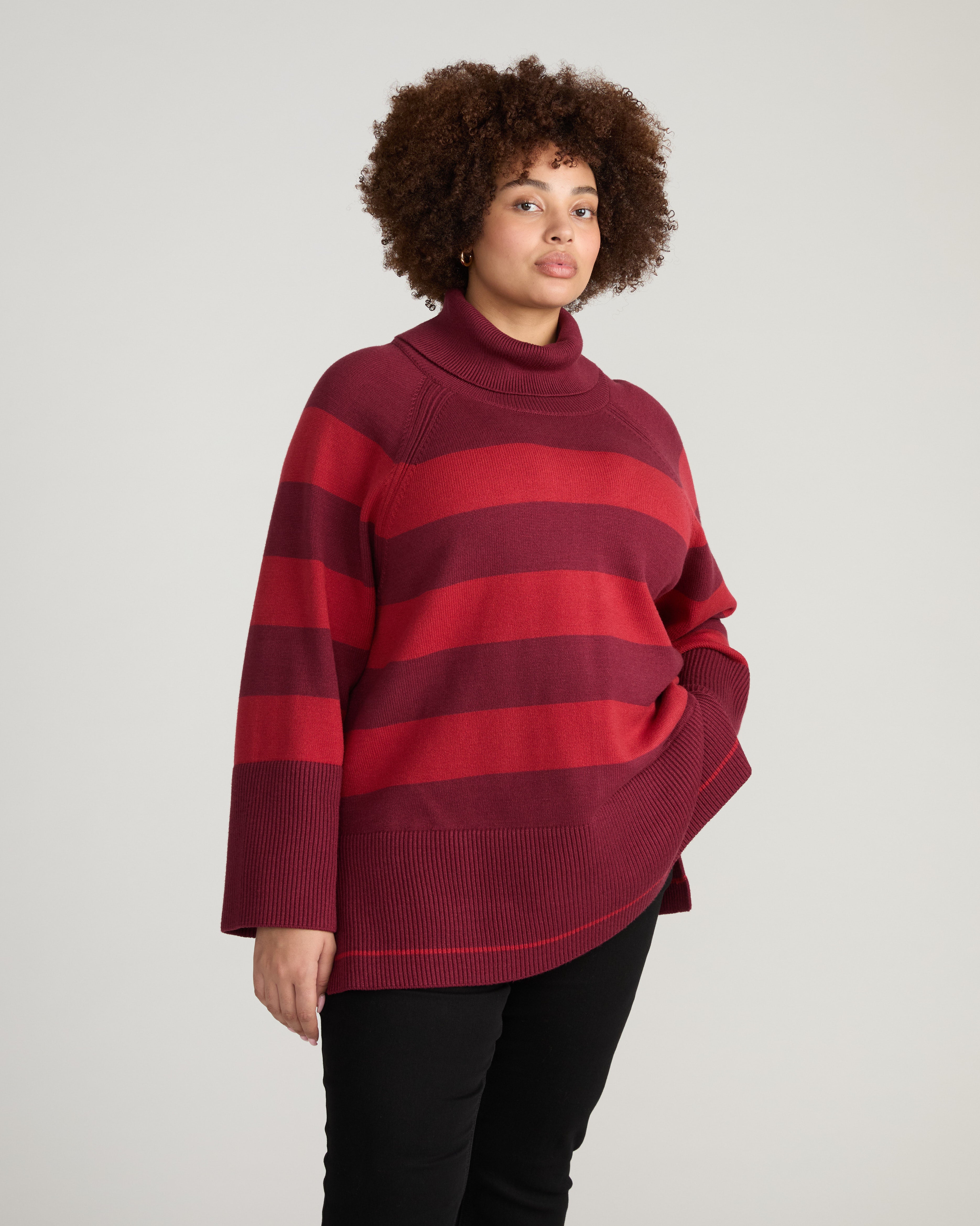 Better-Than-Wool Oversize Turtleneck Sweater - Black Cherry/Red