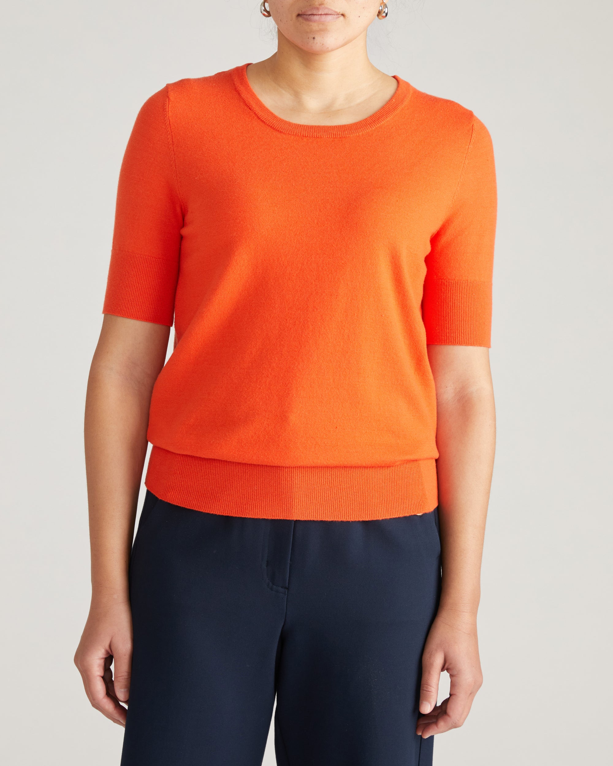 Savvy Fine Knit Sweater Top - Orange Flame