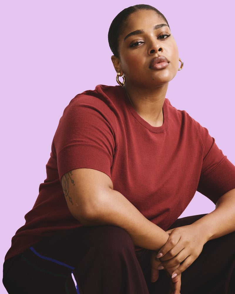 Savvy Fine Knit Sweater Top - Garnet