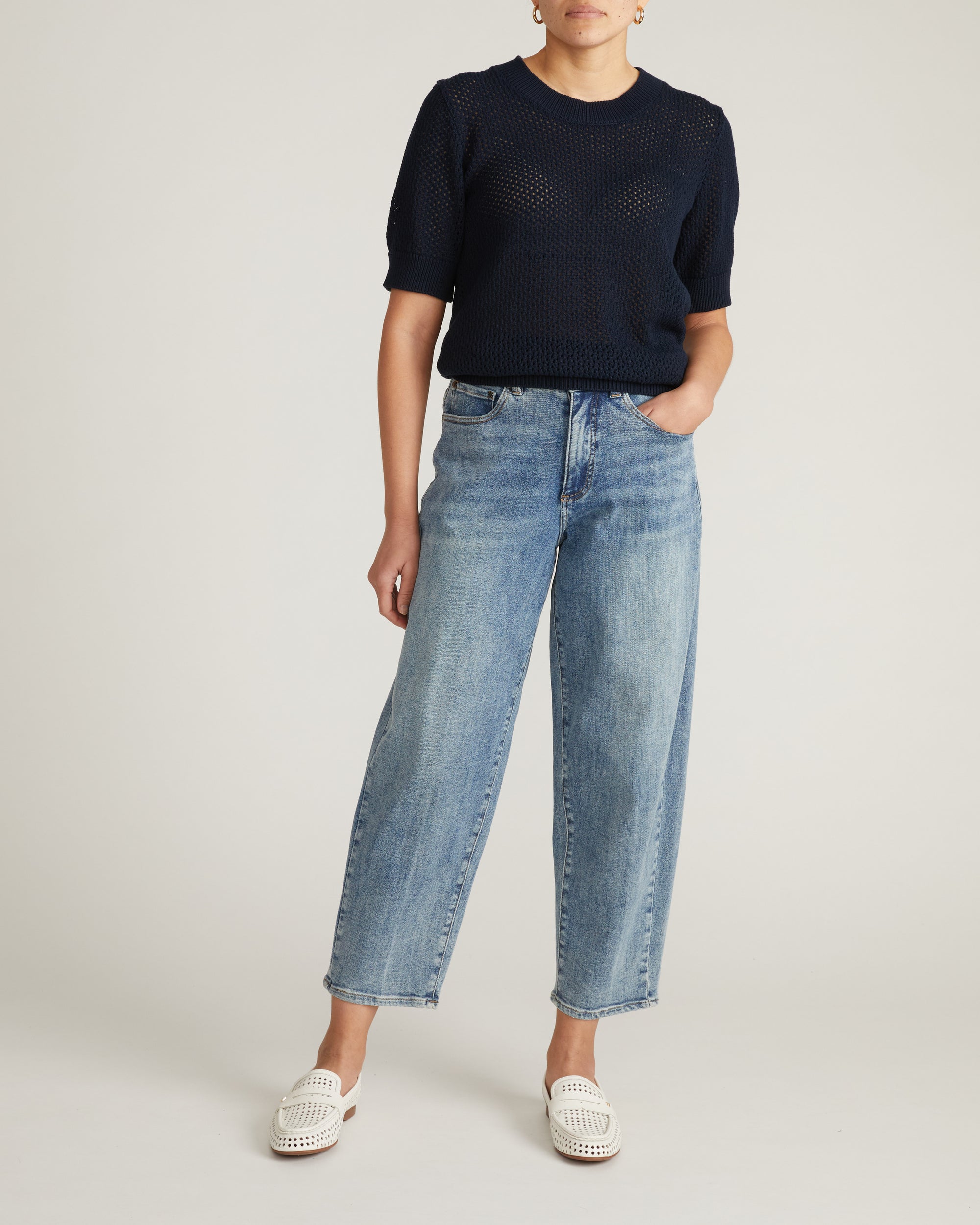 Rosie Pointelle Sweater Top - Navy | Plus Size & Straight Size Women's Fashion | Universal Standard