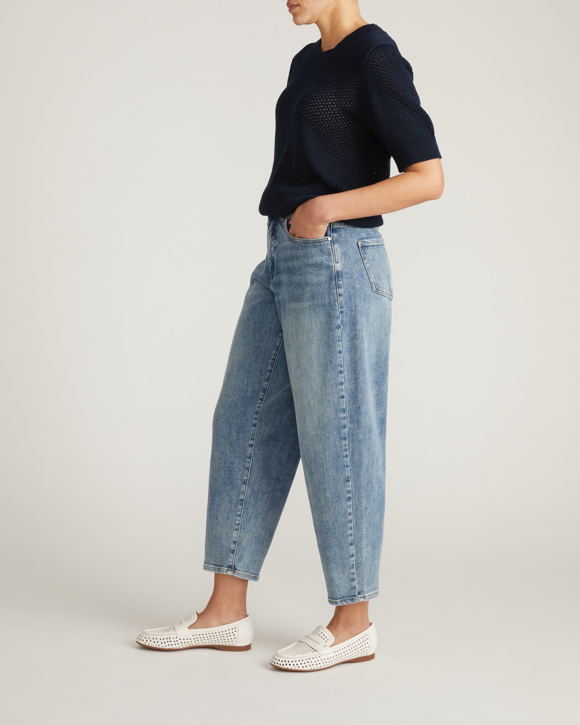 Rosie Pointelle Sweater Top - Navy | Plus Size & Straight Size Women's Fashion | Universal Standard