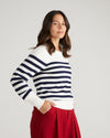 Savvy Fine Knit Crew Sweater - Cream/Navy Stripes