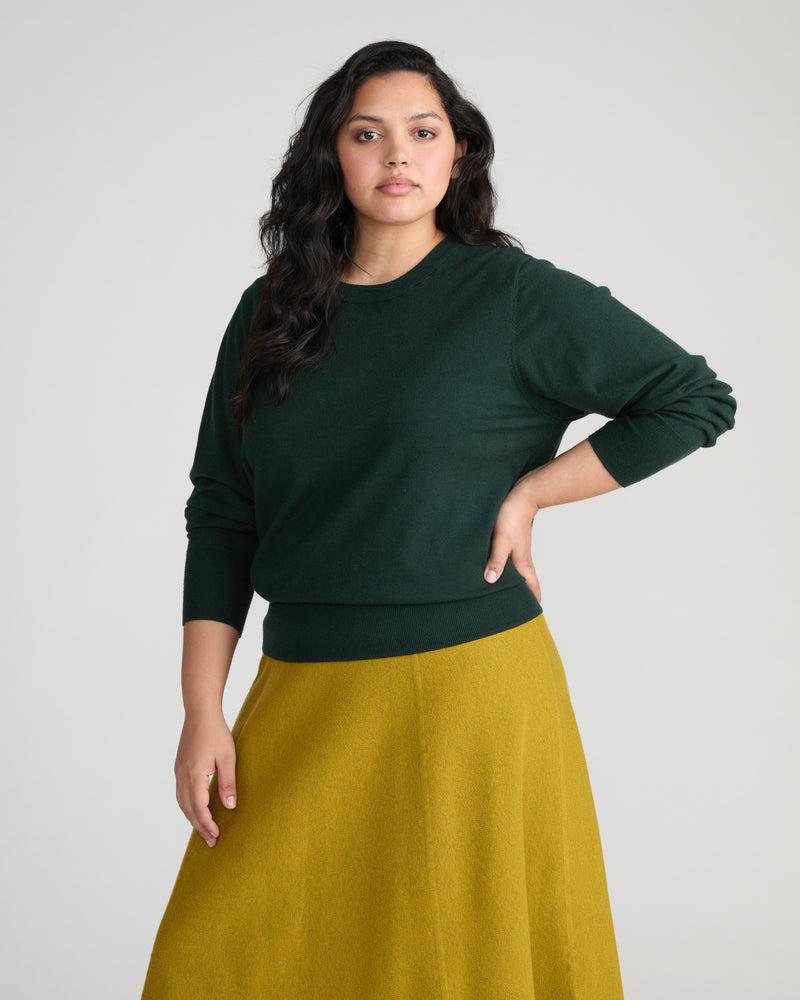 Savvy Fine Knit Crew Sweater - Green Gemstone