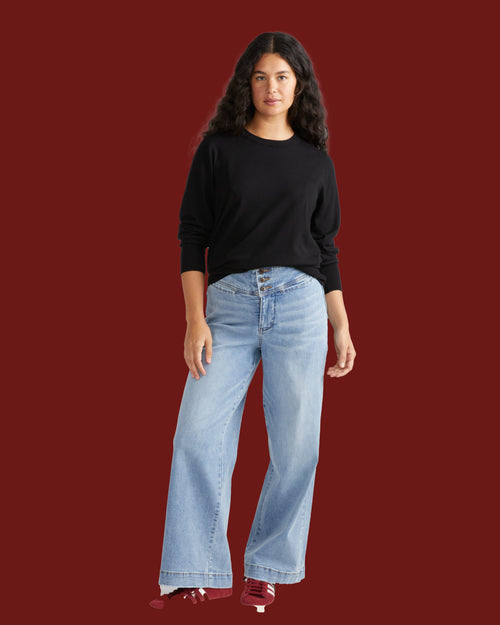 Savvy Fine Knit Crew Sweater - Black