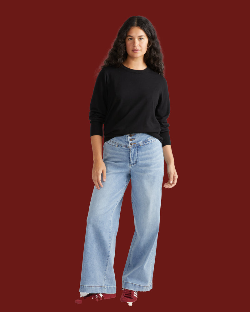 Savvy Fine Knit Crew Sweater - Black