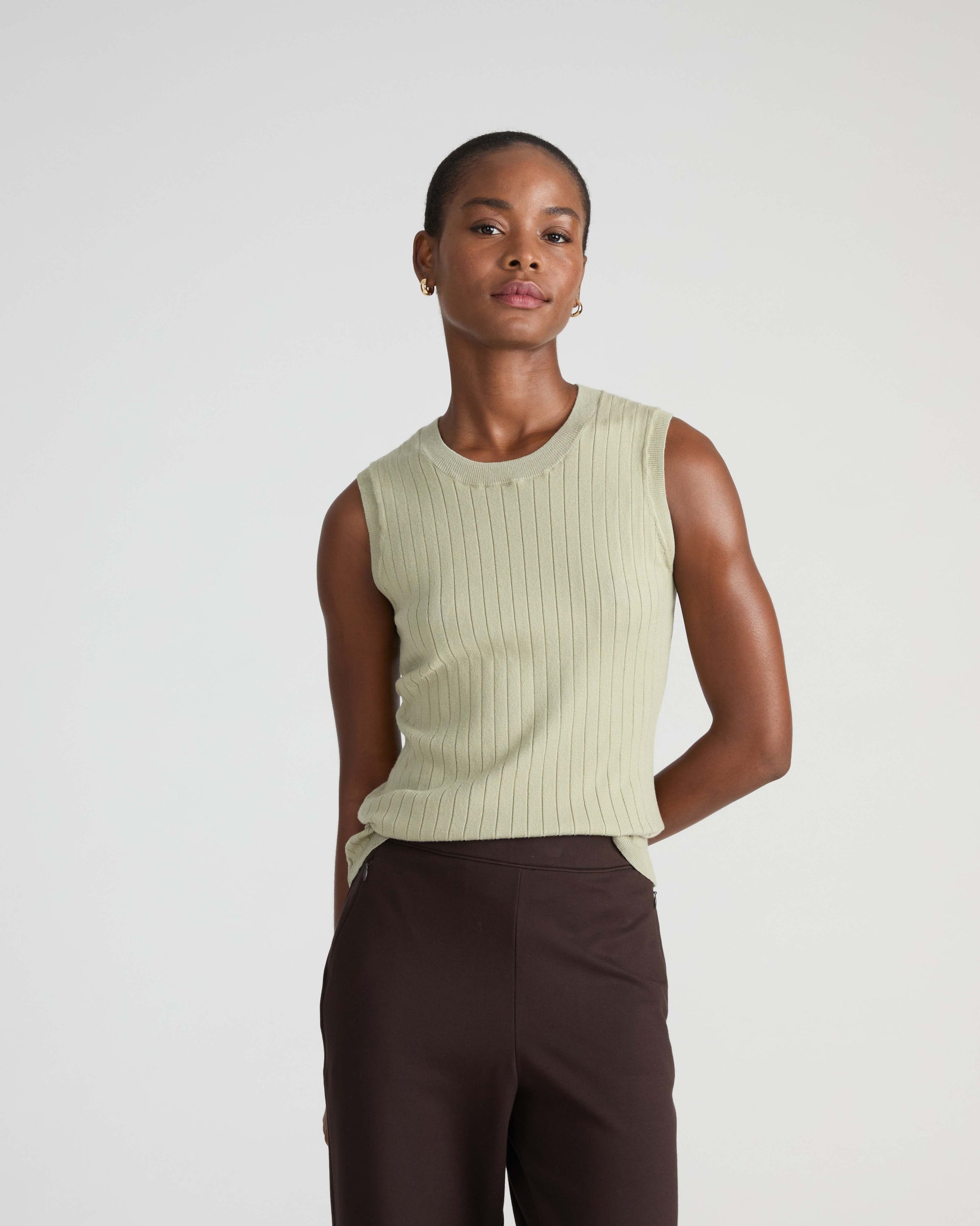 Savvy Fine Knit Sweater Shell - Whisper of Sage