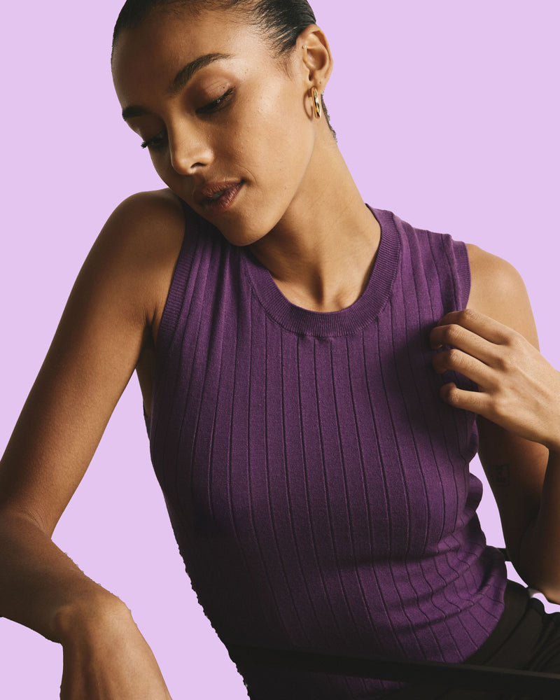 Savvy Fine Knit Sweater Shell - Grape