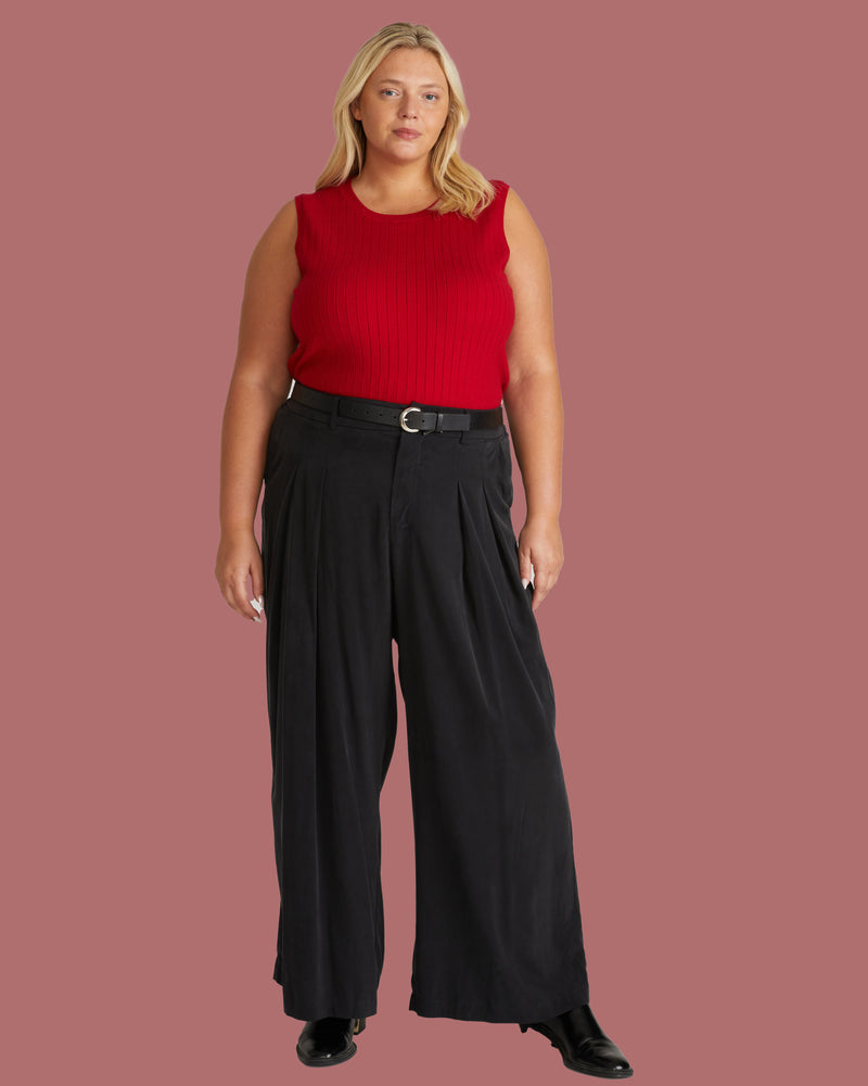 Savvy Fine Knit Sweater Shell - Carmine