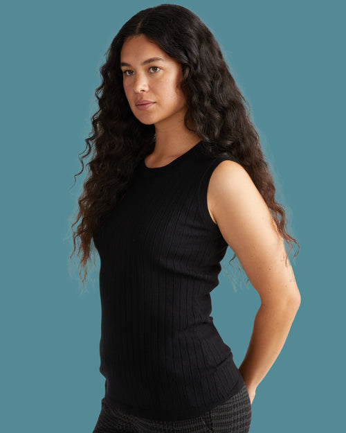 Savvy Fine Knit Sweater Shell - Black