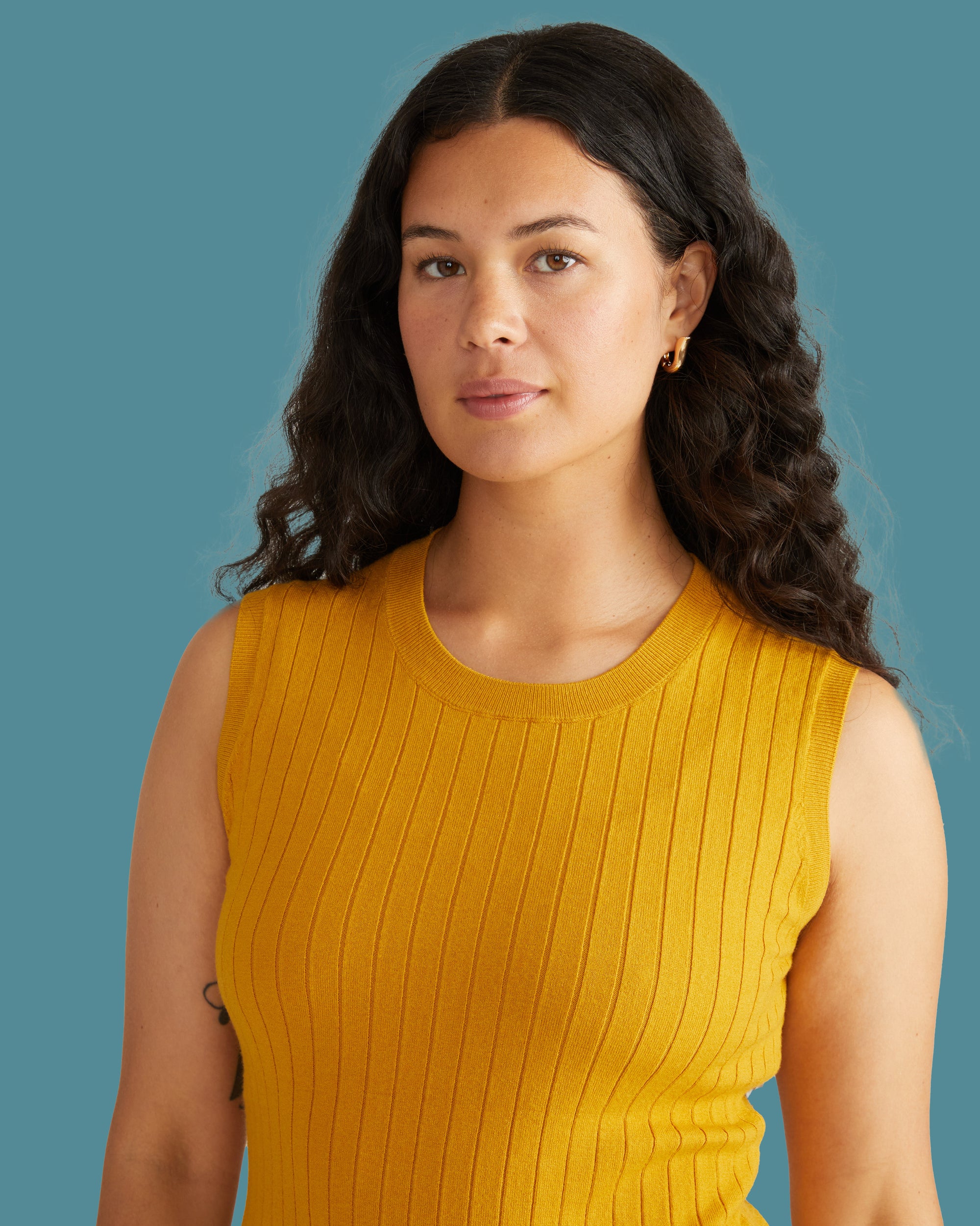 Savvy Fine Knit Sweater Shell - Mustard