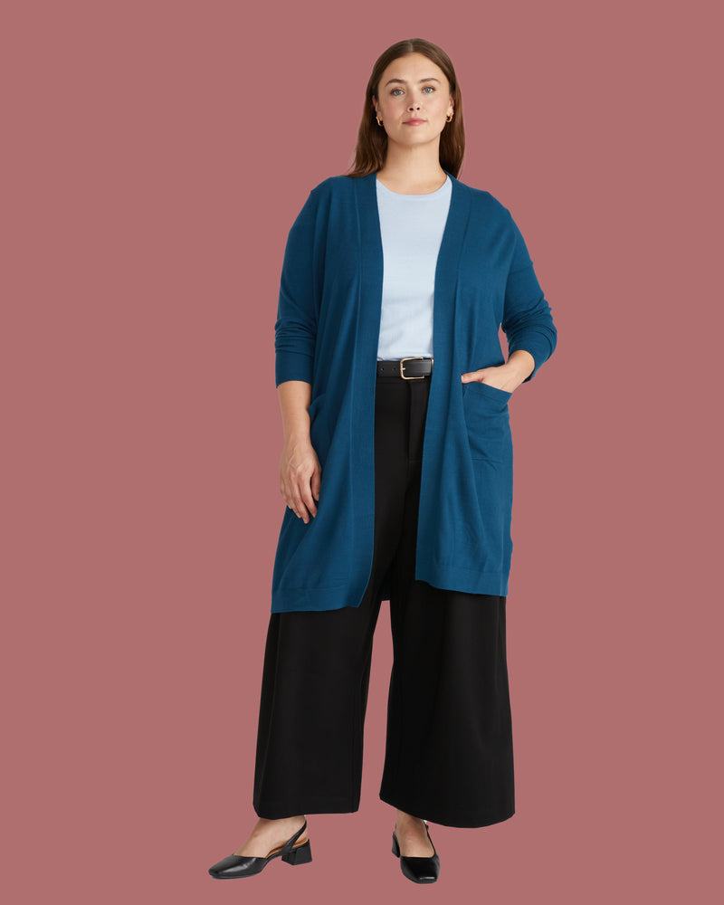 Savvy Double Knit Sweater Cardigan - Deep Teal