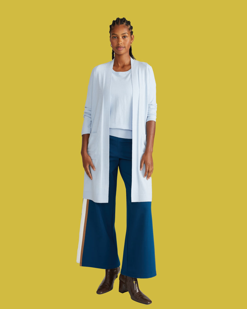 Savvy Double Knit Sweater Cardigan - Silver Blue