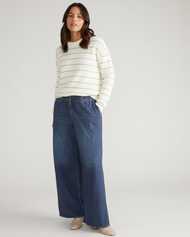 Bruno Sweater - Cream/Blue Grey Microstripe