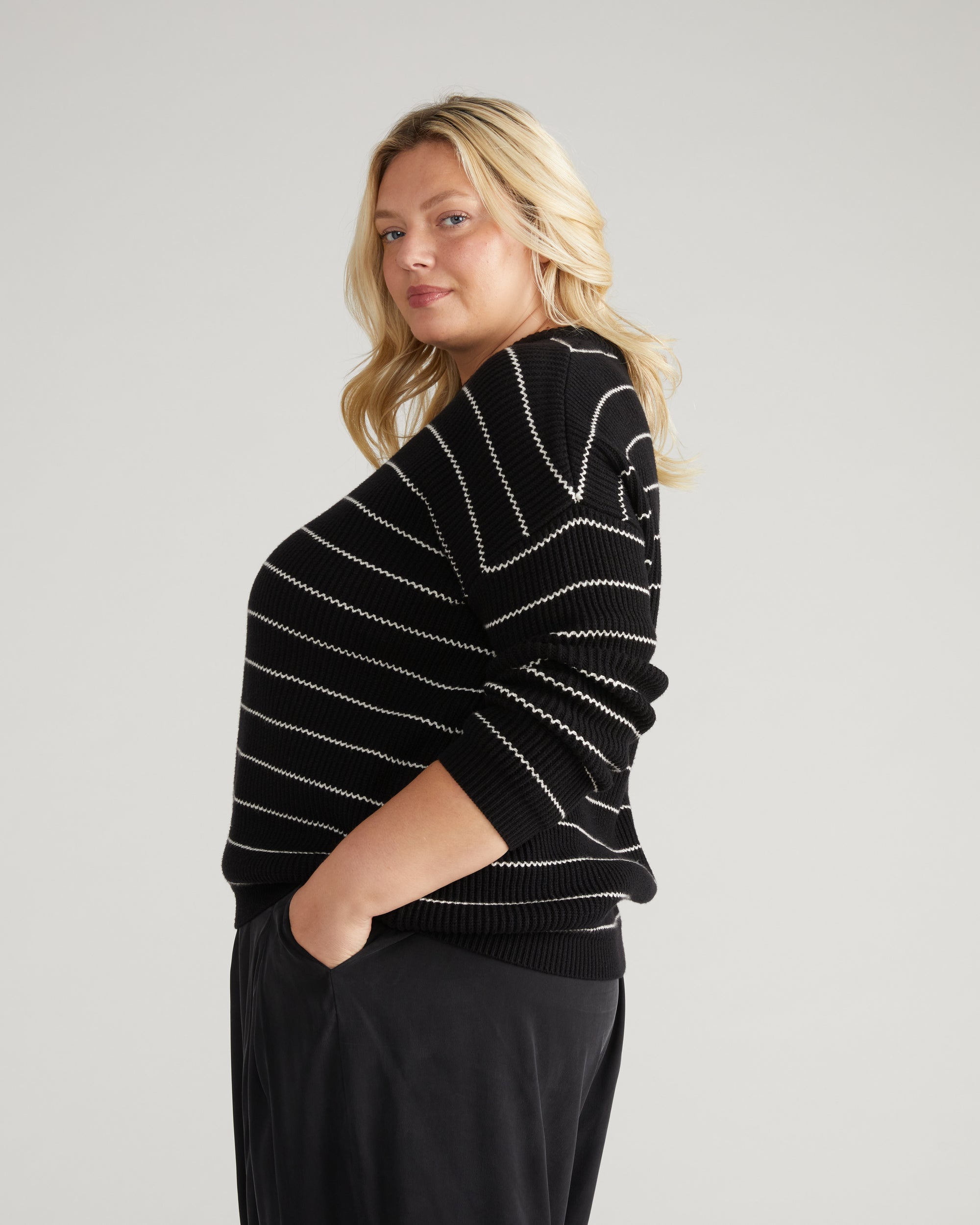 Bruno Sweater - Black/Cream Microstripe
