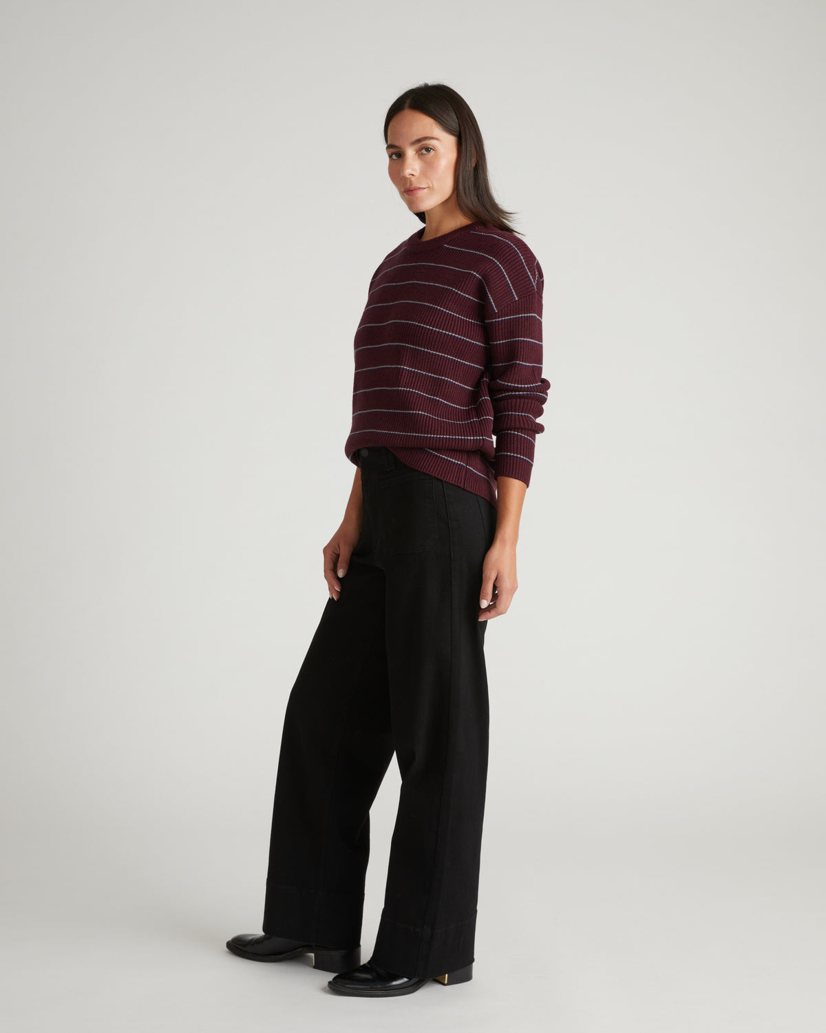 Bruno Sweater - Burgundy/Silver Microstripe | Plus Size & Straight Size Women's Fashion | Universal Standard