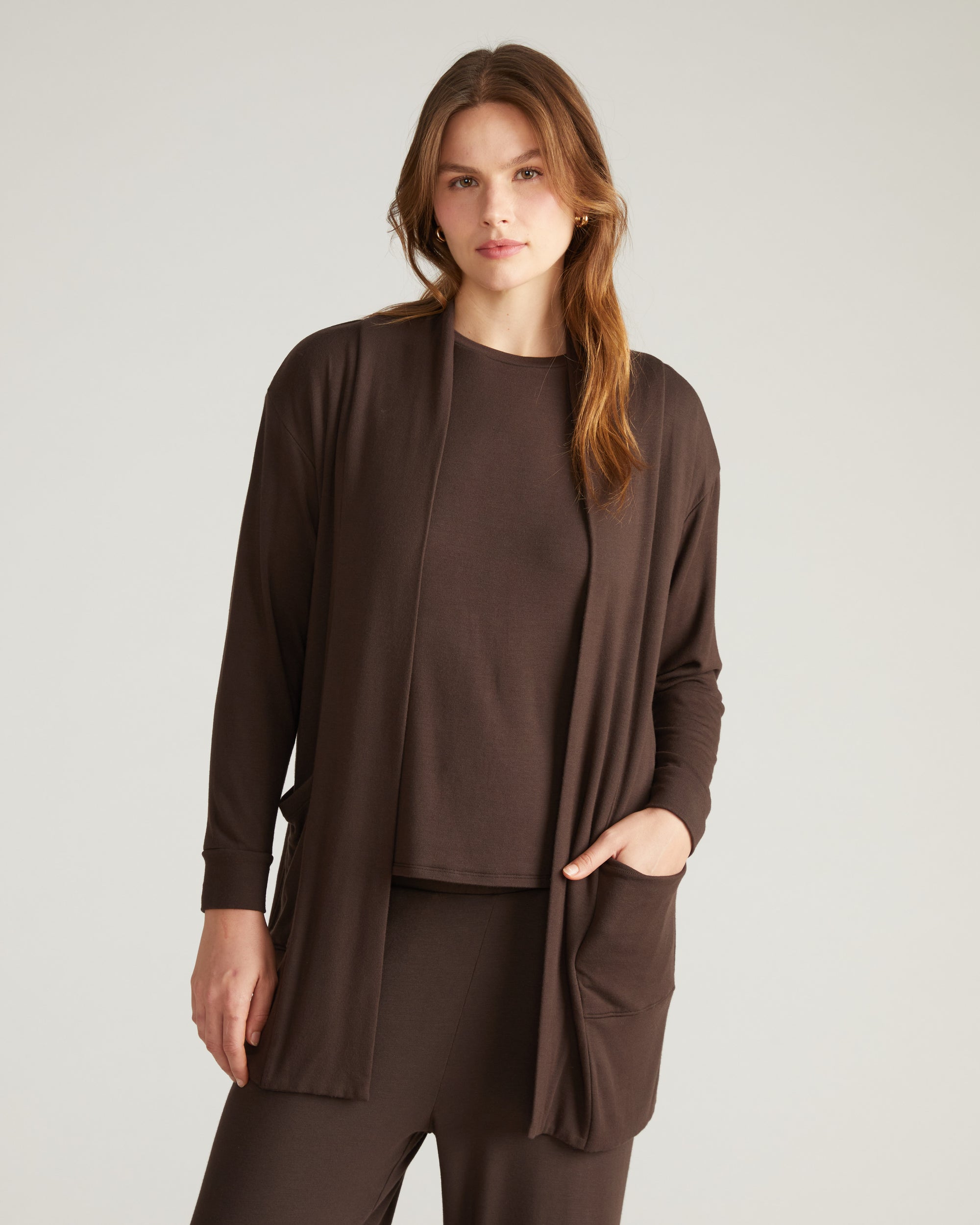 TravelKnit Minimalist Cardigan - Espresso