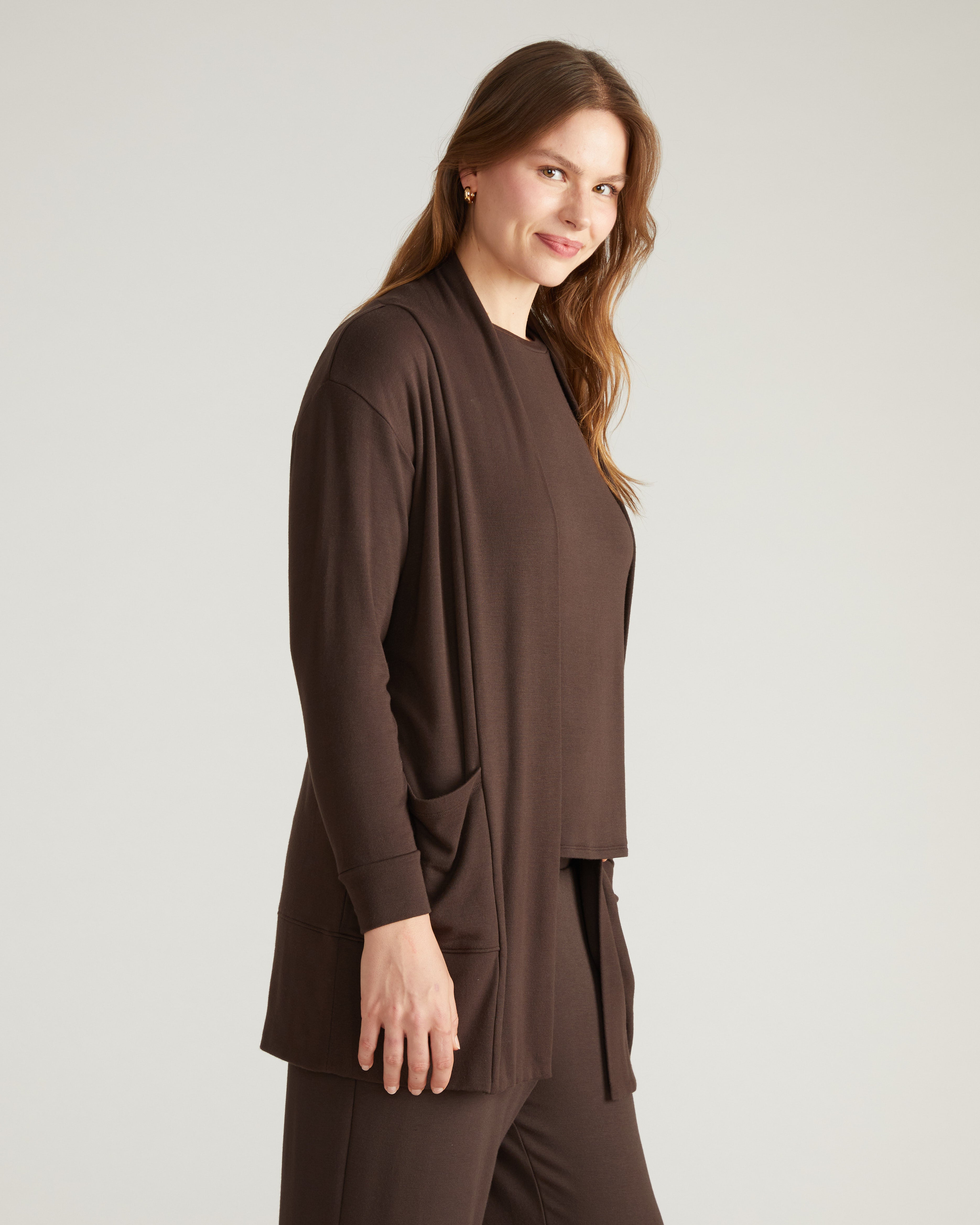TravelKnit Minimalist Cardigan - Espresso – Universal Standard