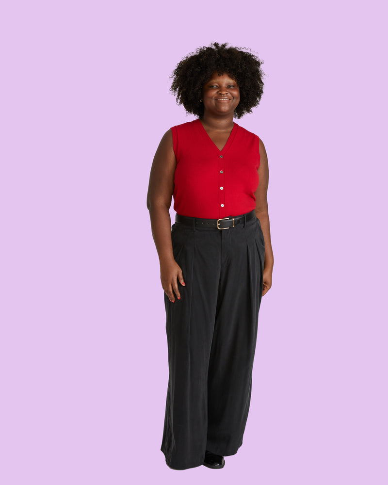 Savvy Fine Knit Cardigan Vest - Carmine