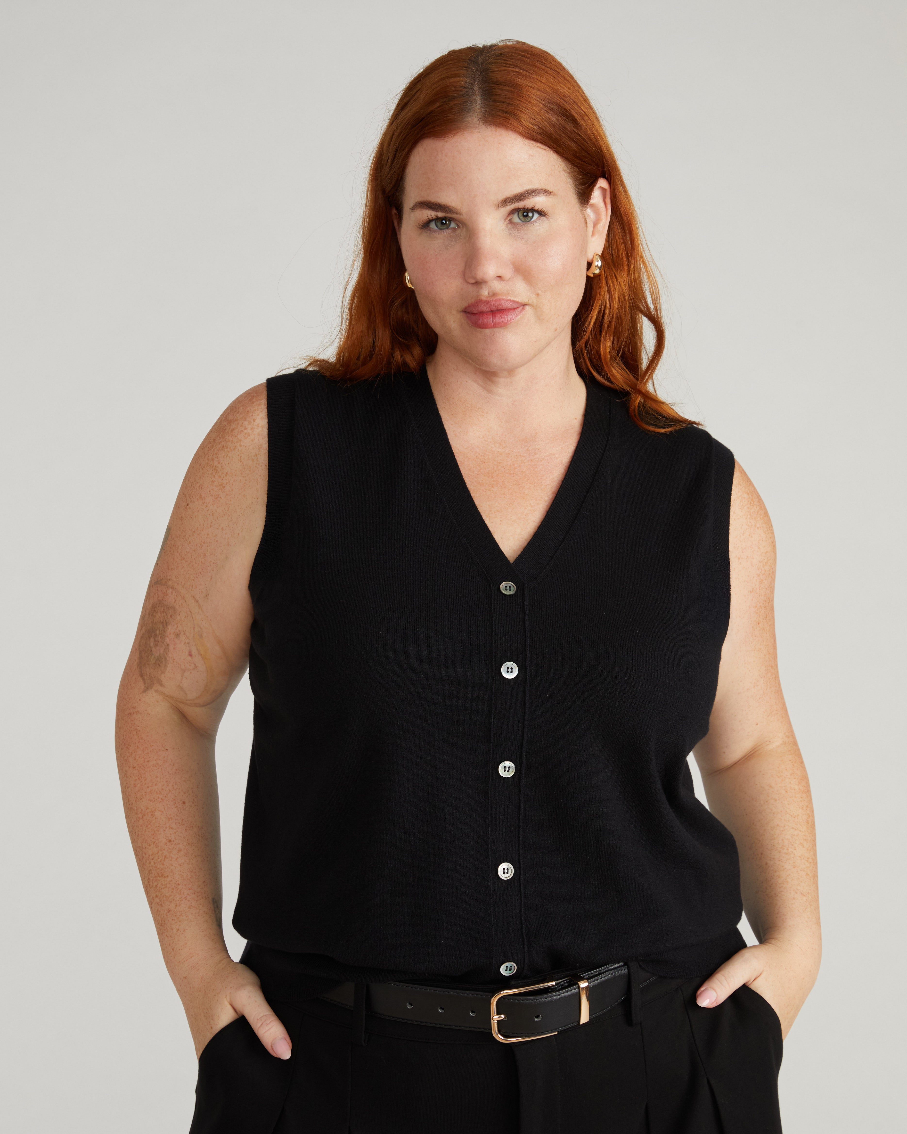 Savvy Fine Knit Cardigan Vest - Black – Universal Standard