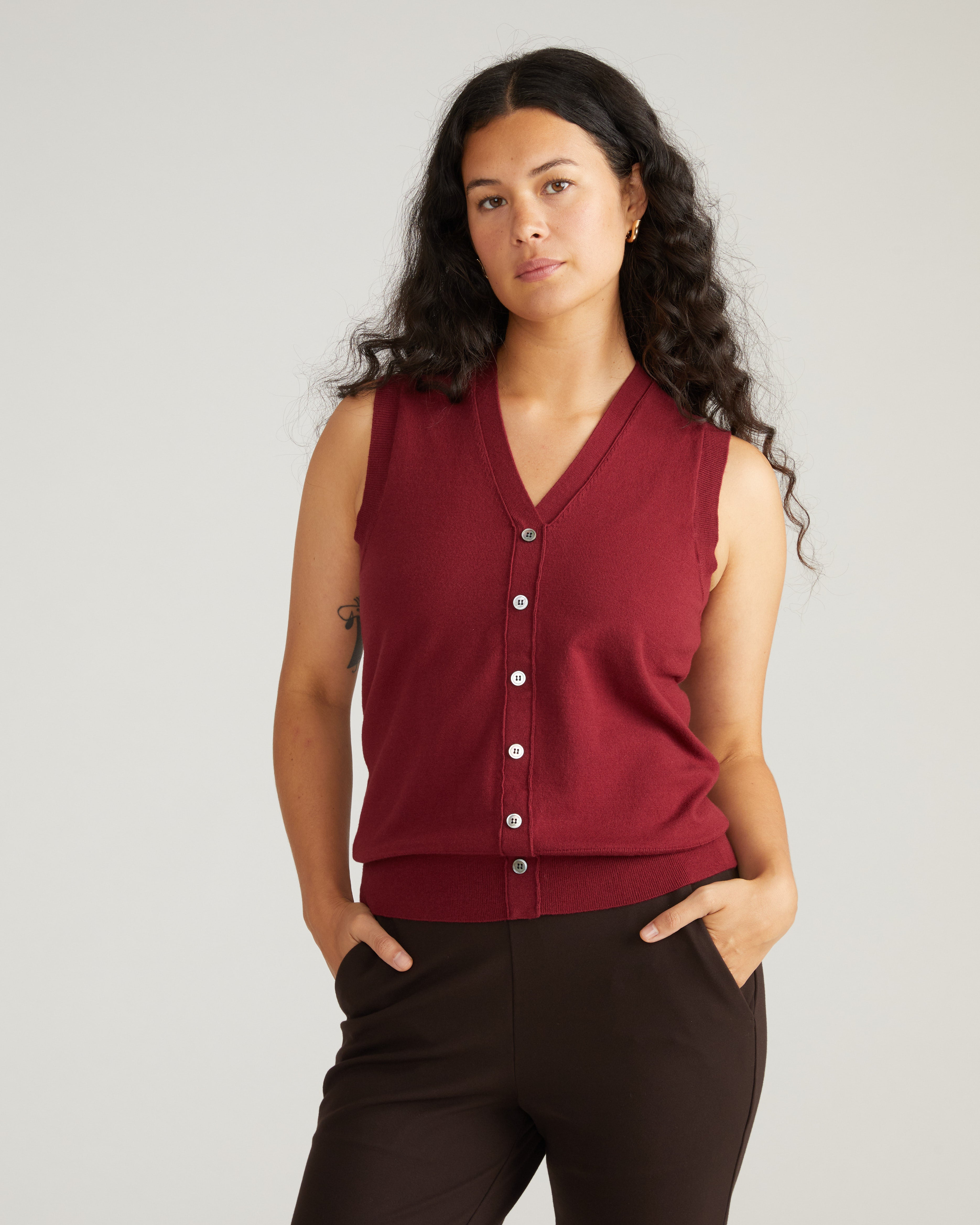Savvy Fine Knit Cardigan Vest - Red Geranium – Universal Standard