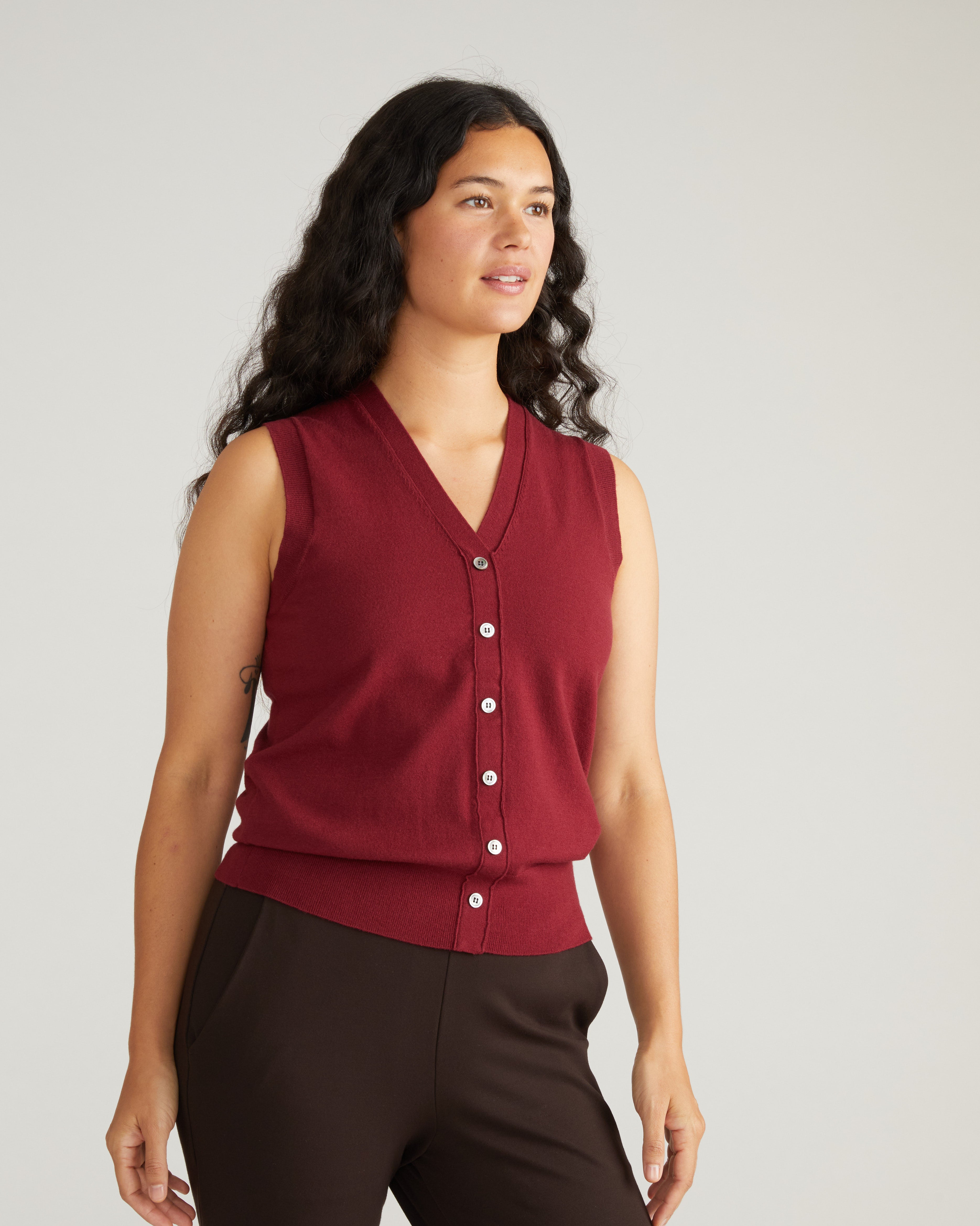 Savvy Fine Knit Cardigan Vest - Red Geranium – Universal Standard