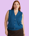 Savvy Fine Knit Cardigan Vest - Blue Teal