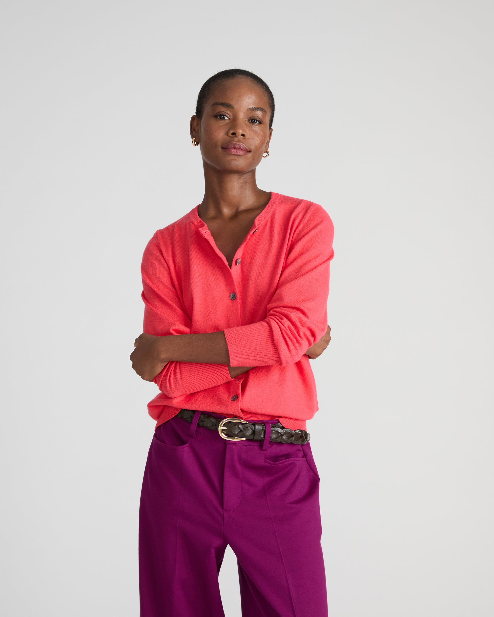 Savvy Fine Knit Crewneck Cardigan - Cinnamon Rose | Plus Size & Straight Size Women's Fashion | Universal Standard