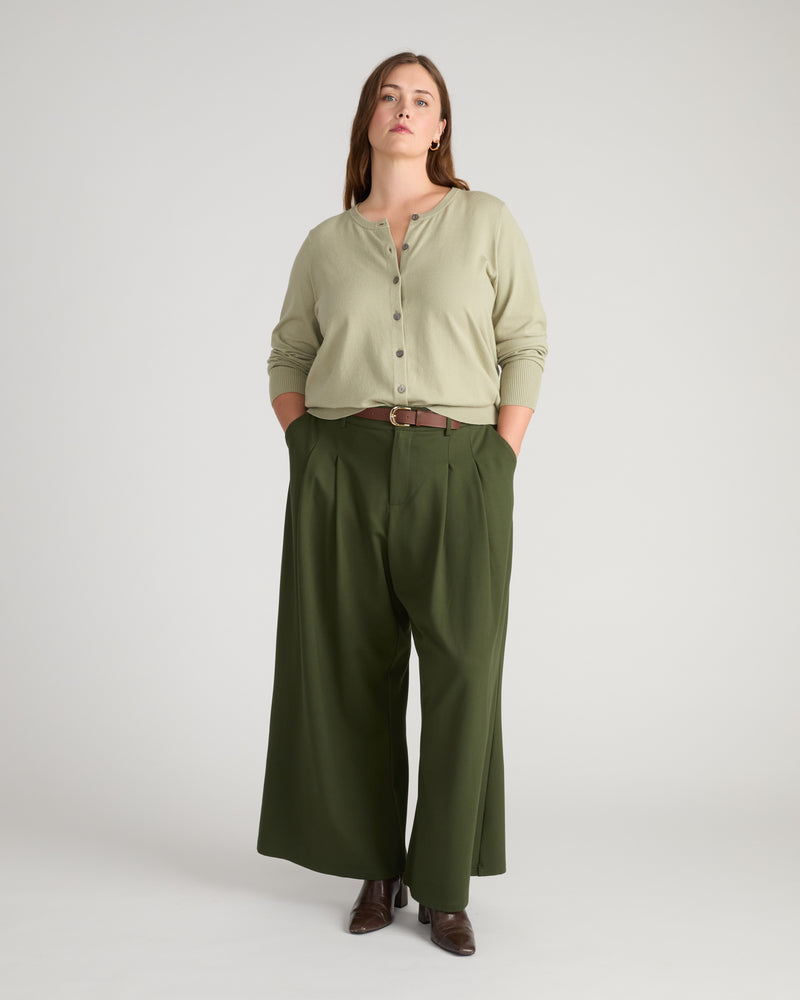 Savvy Fine Knit Crewneck Cardigan - Whisper of Sage | Plus Size & Straight Size Women's Fashion | Universal Standard
