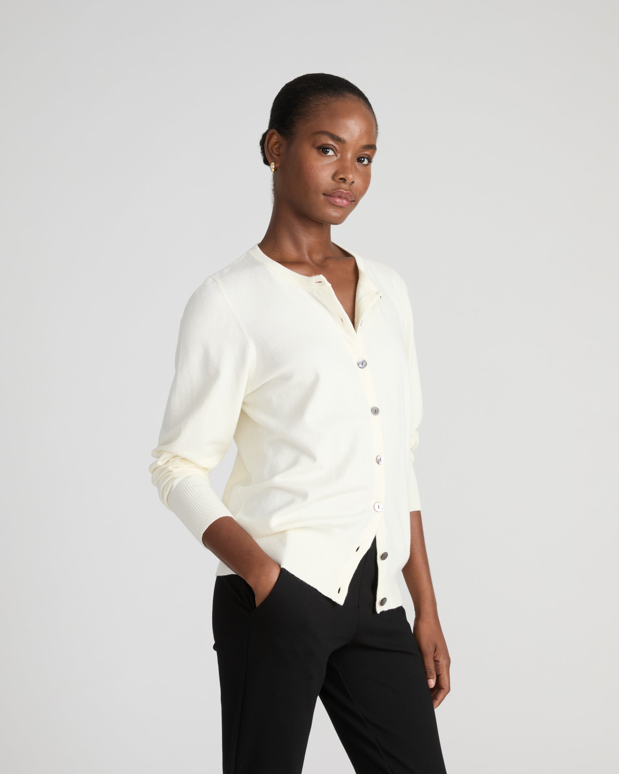 Savvy Fine Knit Crewneck Cardigan - Cream | Plus Size & Straight Size Women's Fashion | Universal Standard