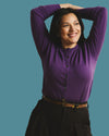 Savvy Fine Knit Crewneck Cardigan - Grape