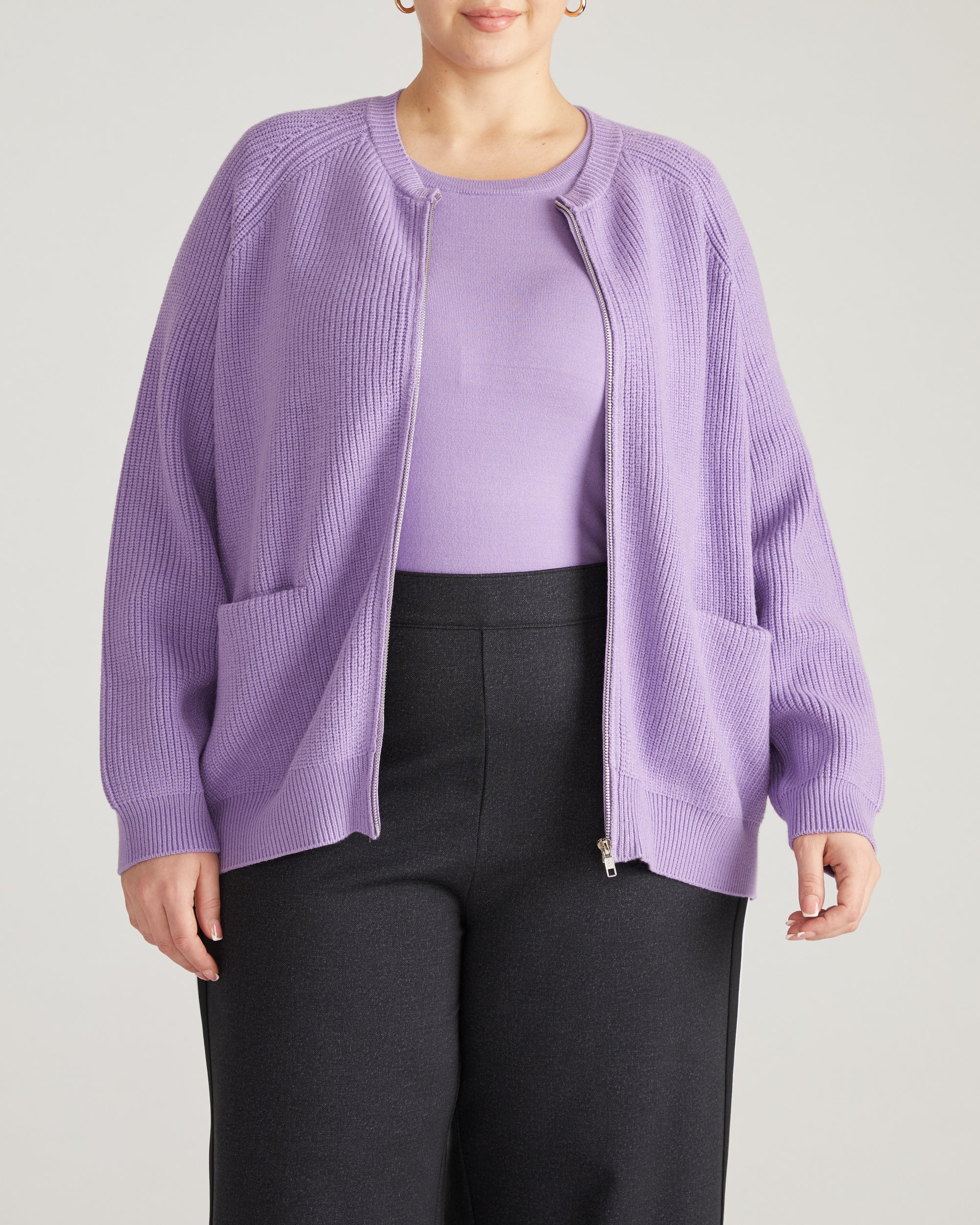 Better-Than-Wool Zip Cardigan - Purple Posey