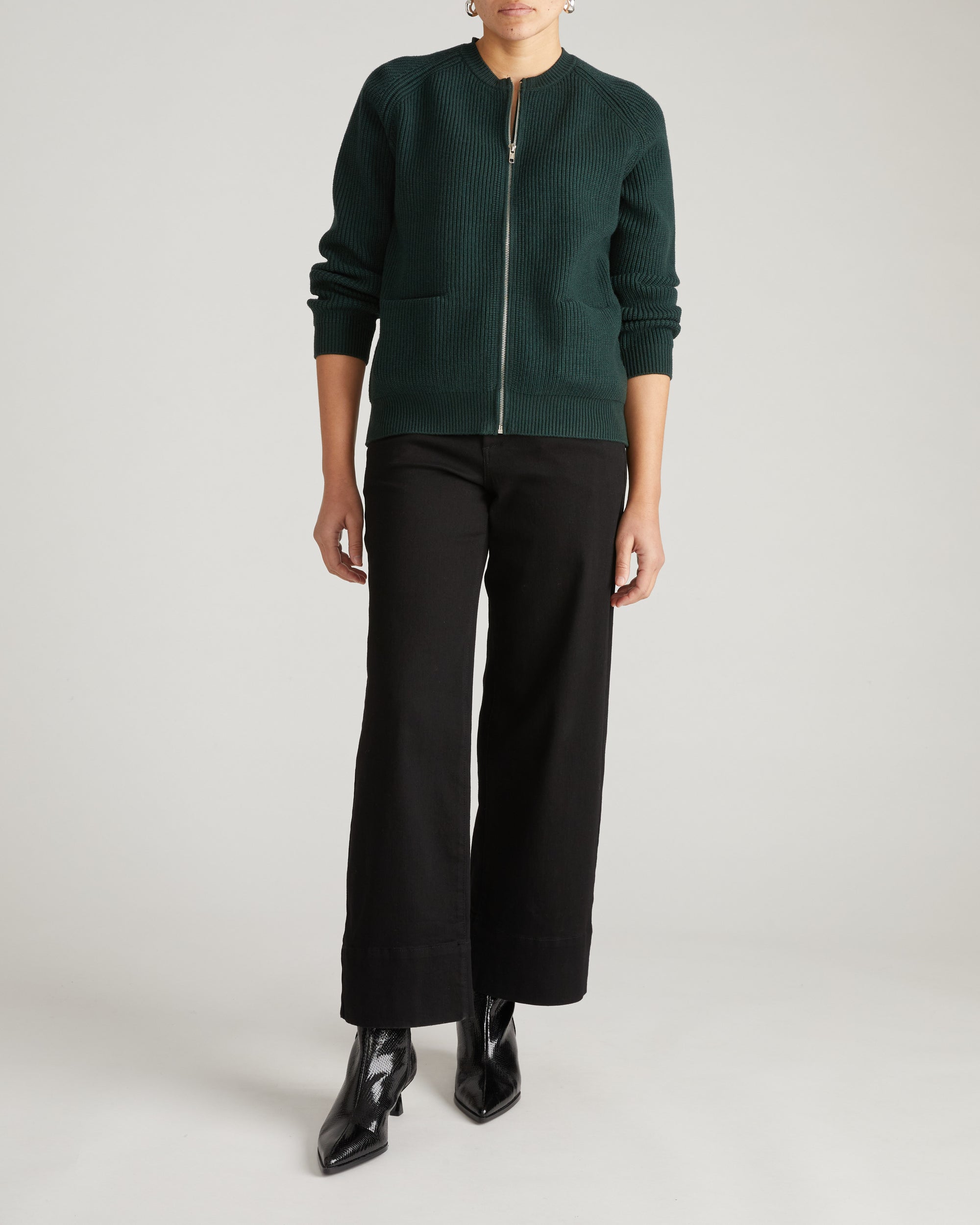 Better-Than-Wool Zip Cardigan - Forest Green