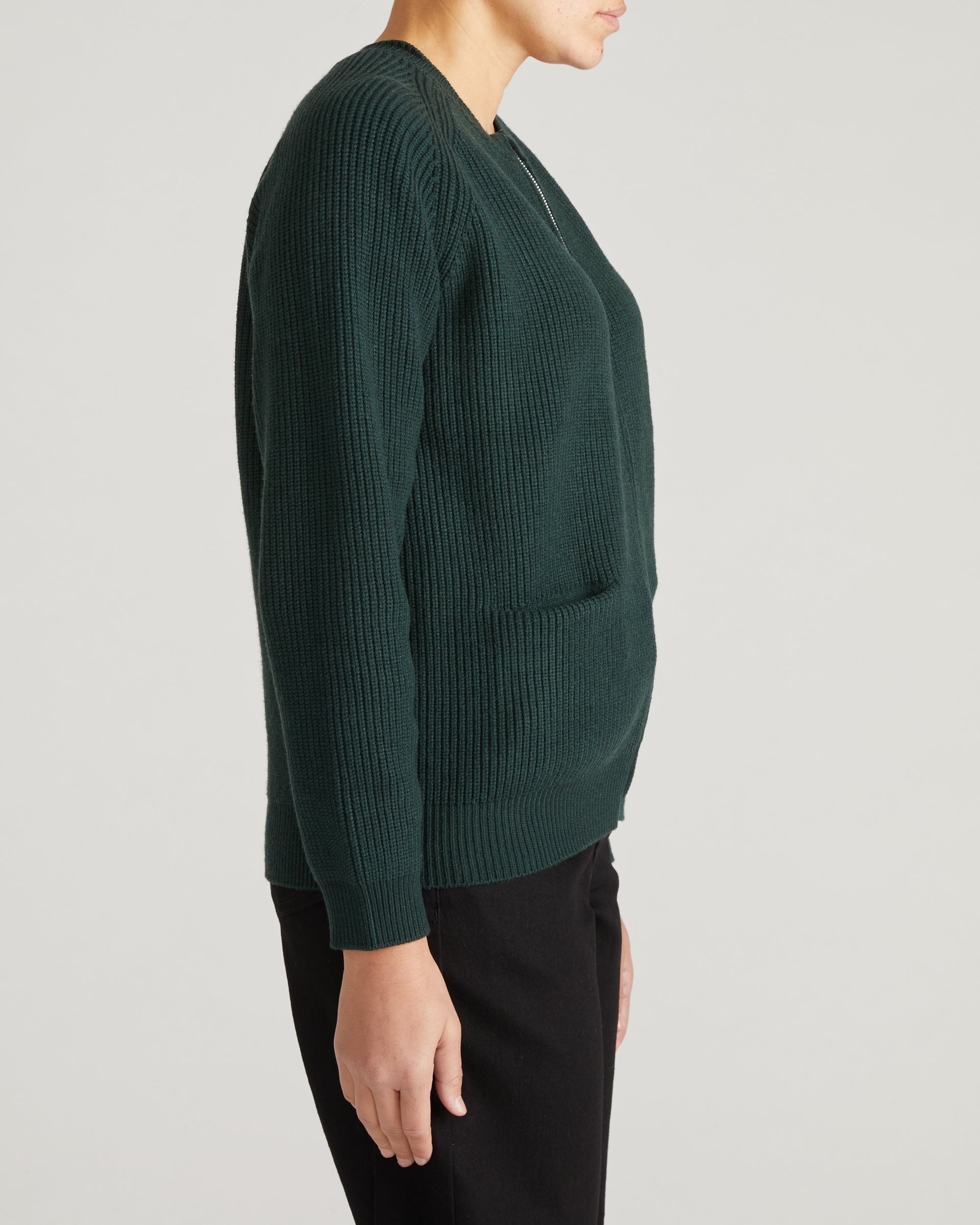 Better-Than-Wool Zip Cardigan - Forest Green