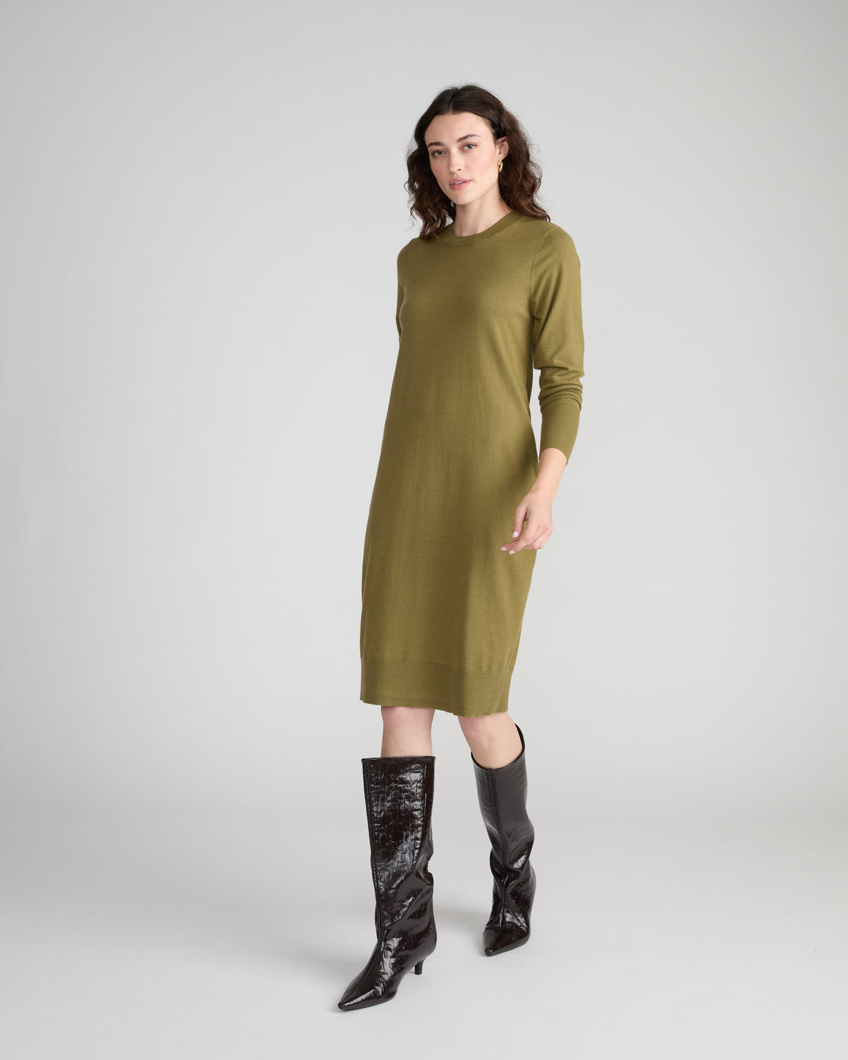 Savvy Fine Knit Everyday Sweater Dress - Capulet Olive